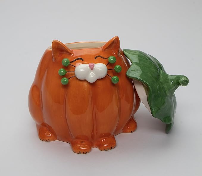 Fine Ceramic Whisker Cat Pumpkin Cat Candy Box by Amy Lacomb - New York - Albany ID1543306