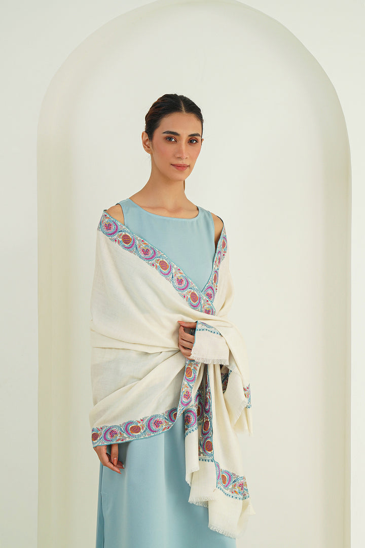 Buy Zahra Dordar Hand Embroidered Pashmina Shawl Ivory Onlin - Delhi - Delhi ID1544963