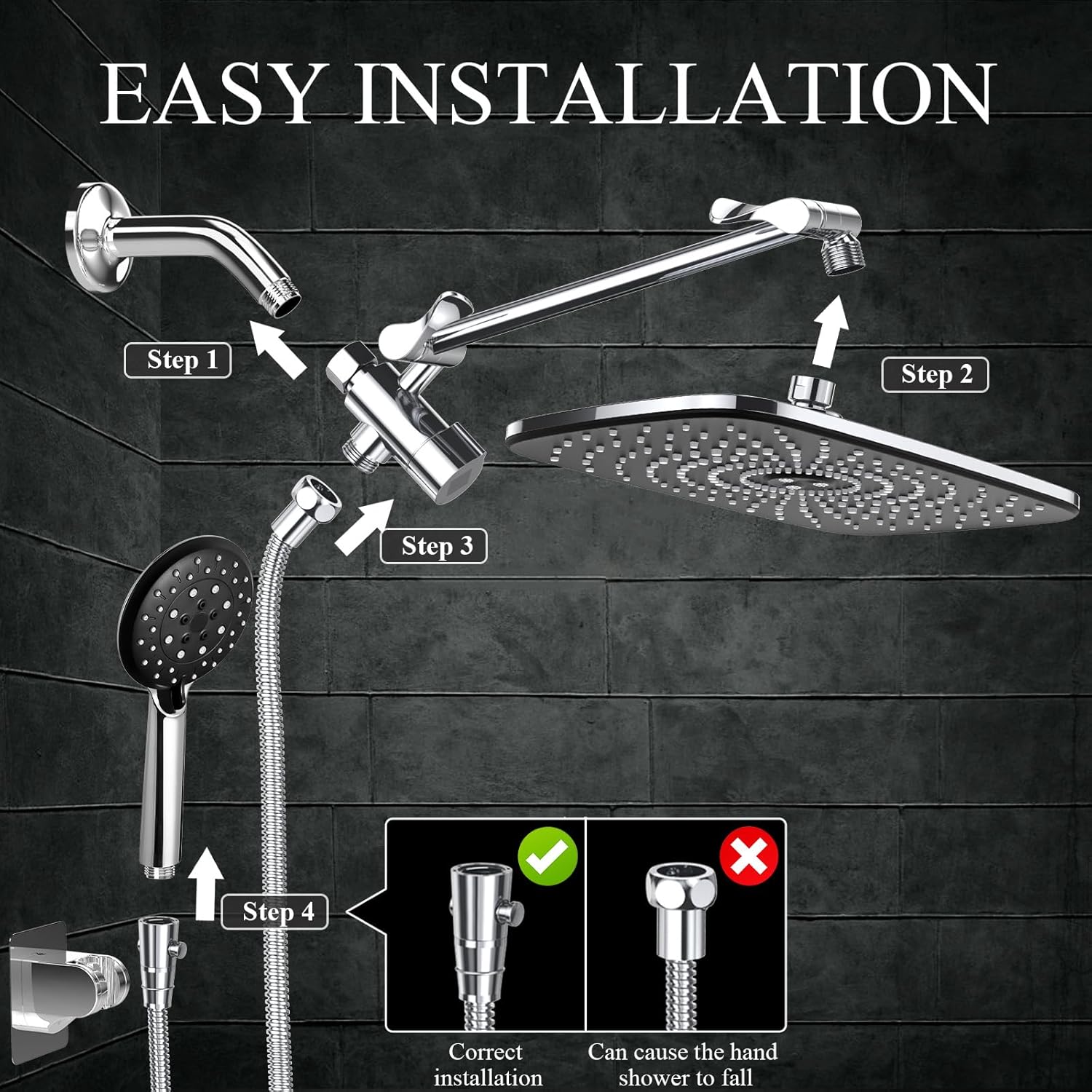 Veken High Pressure Rain Shower Head Combo - New York - Albany ID1593882 4