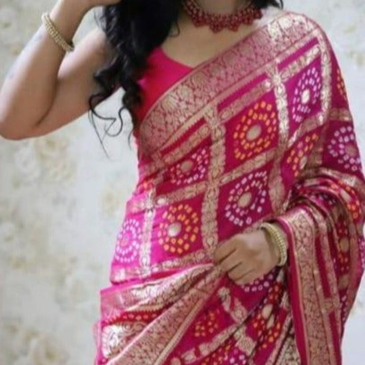 Buy Pink Bandhej Banarasi Silk Saree and Rajasthani Bandhani - Maharashtra - Mumbai ID1551881