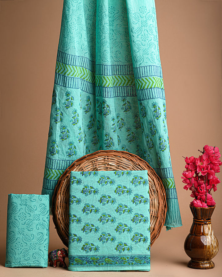 Buy Premium Blue Hand Block Printed Cotton Suit With Cotton  - Rajasthan - Jaipur ID1549823
