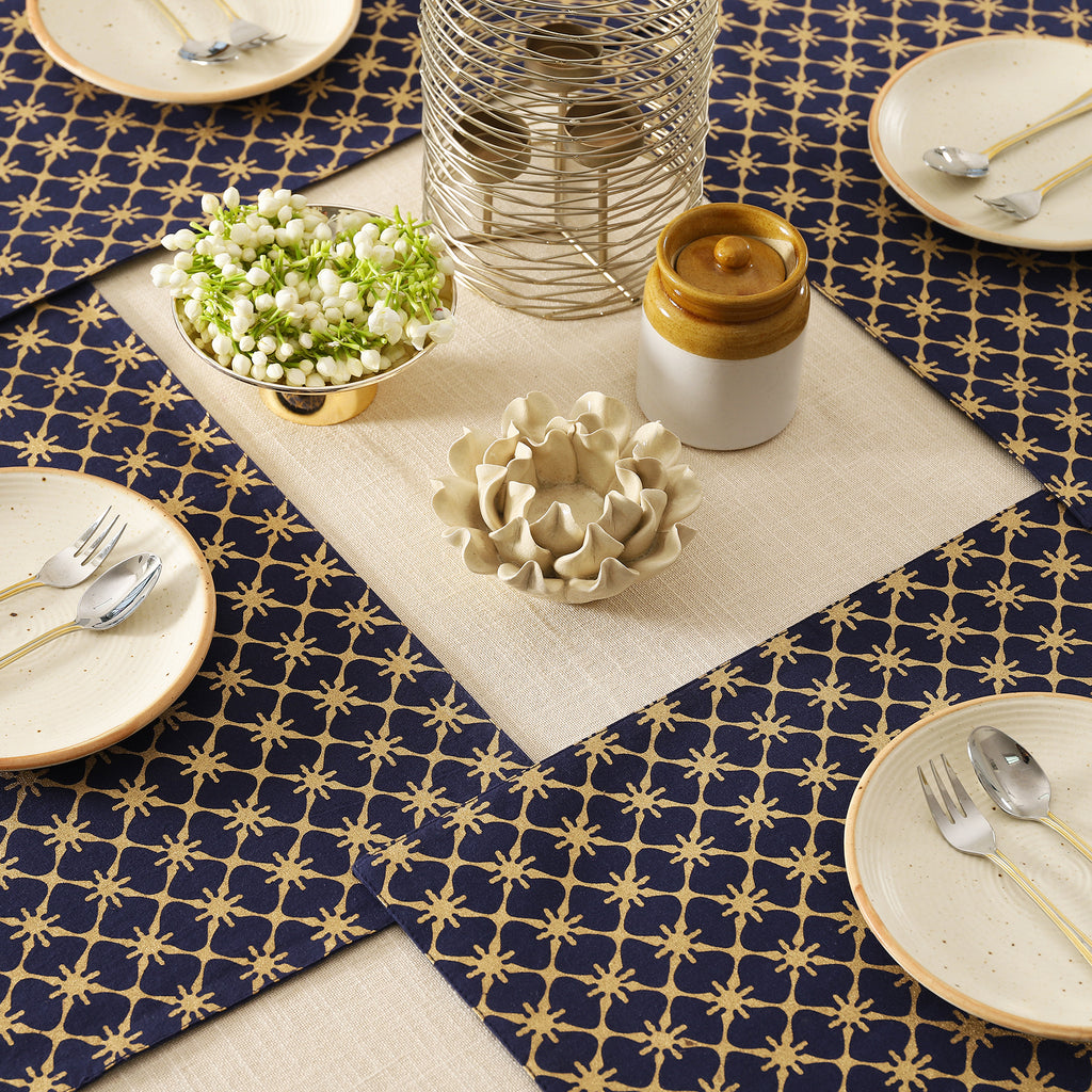 Buy Star Sparkle Gold  Blue Cotton Table Mat Set of 6 Onlin - Rajasthan - Jaipur ID1558458