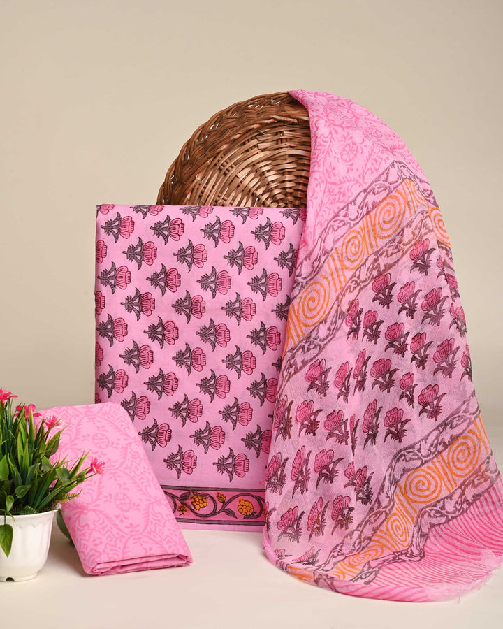 Buy Premium Floral Sanganeri Printed Cotton Suit With Chiffo - Rajasthan - Jaipur ID1555849