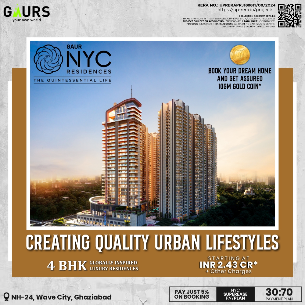 4 BHK Apartment in wave city  Gaur NYC Residences - Uttar Pradesh - Ghaziabad ID1616406