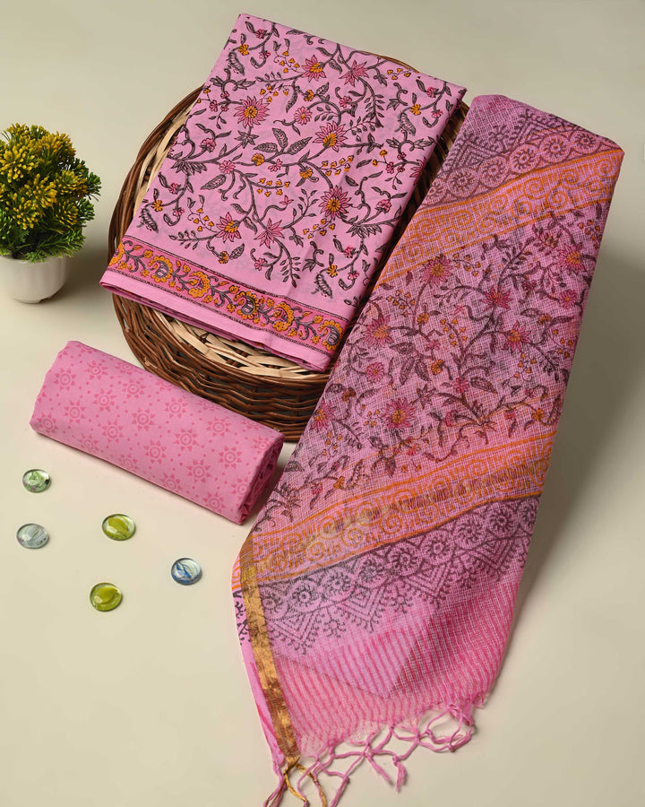 Buy Premium Hand Block Printed Cotton Suit With Kota Doria D - Rajasthan - Jaipur ID1550177