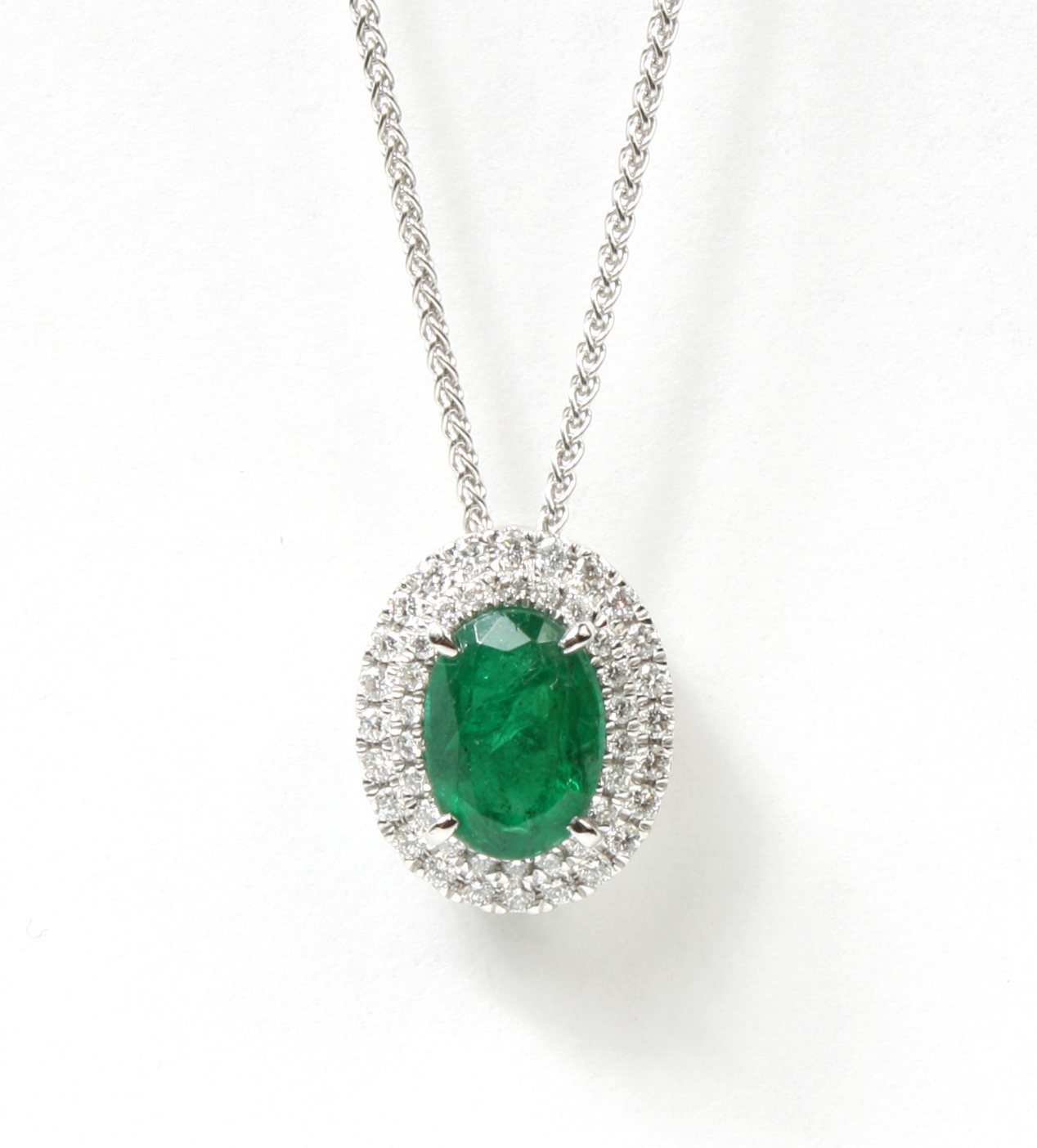 18K White Gold Diamond and Oval Emerald Pendant - Alabama - Birmingham ID1544567