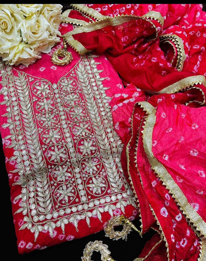 Buy Pink Color Bandhej Silk Gota Work Suit Set and Bandhani  - Maharashtra - Mumbai ID1550618