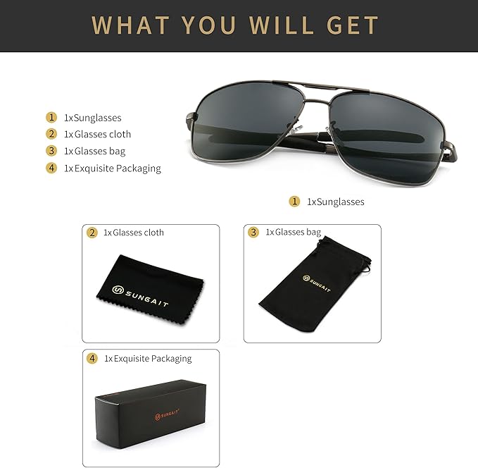 SUNGAIT Mens Polarized Square Aviator Sunglasses - New York - Albany ID1590678 2