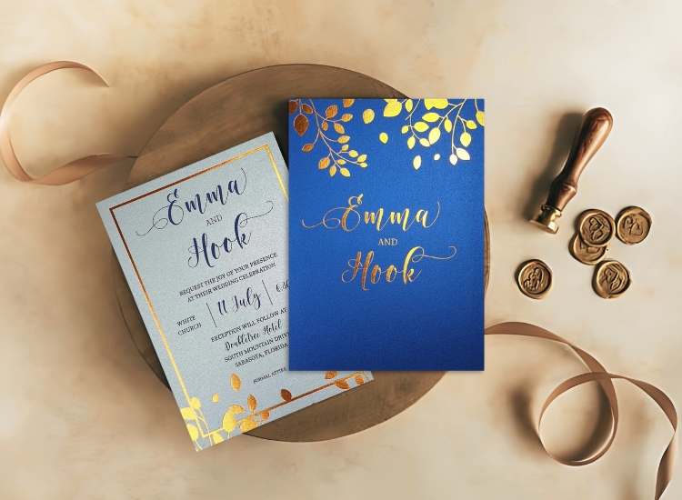 Premium Foil Stamped Invitations  Gold  Hot Foil Wedding I - Massachusetts - Boston ID1599478