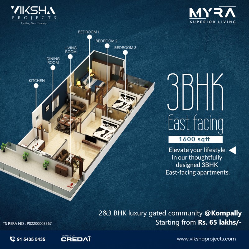 2 BHK flats for sale in Kompally  Myra Project - Andhra Pradesh - Hyderabad ID1522021