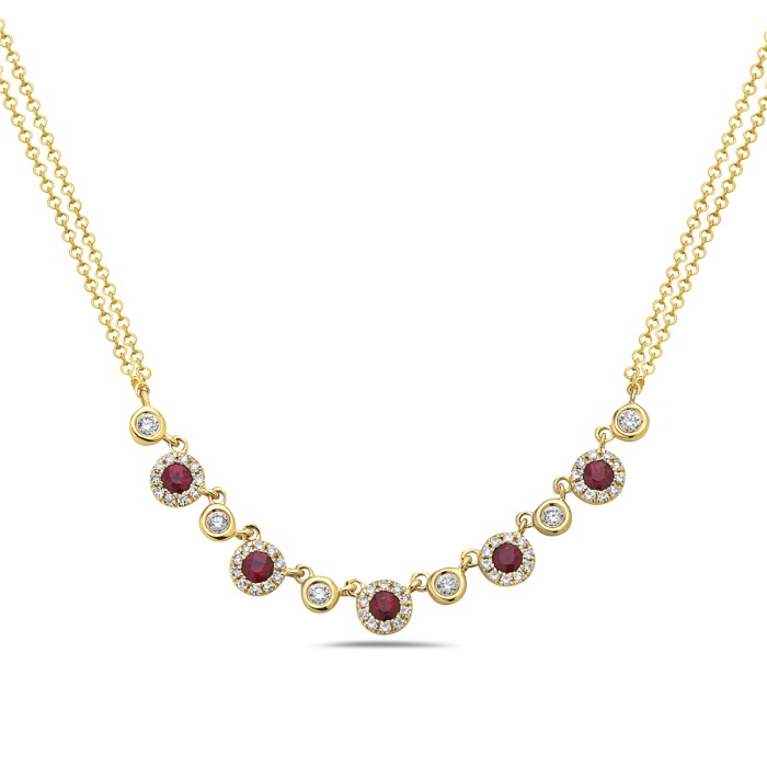 Round Ruby and Diamond Halo Yelllow Gold Necklace - California - Cupertino ID1544565