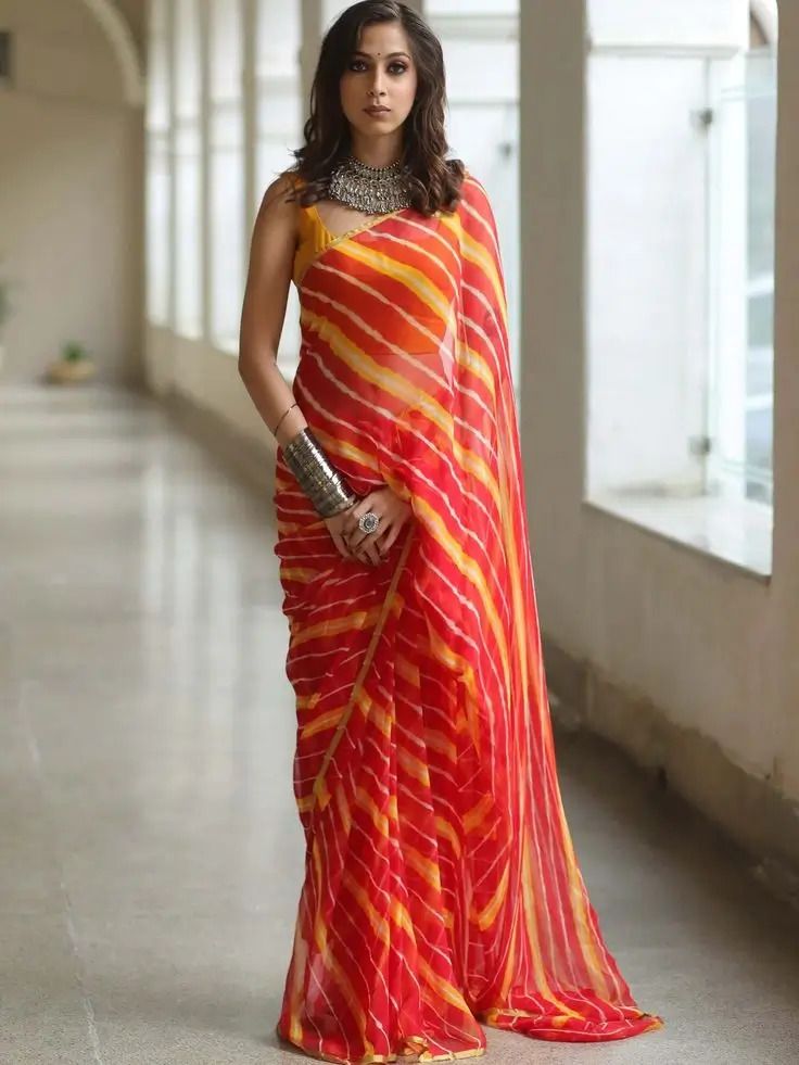 Jaipur Leheriya Saree Collection  Chiffon Gota Patti  Mor - Rajasthan - Jaipur ID1606796