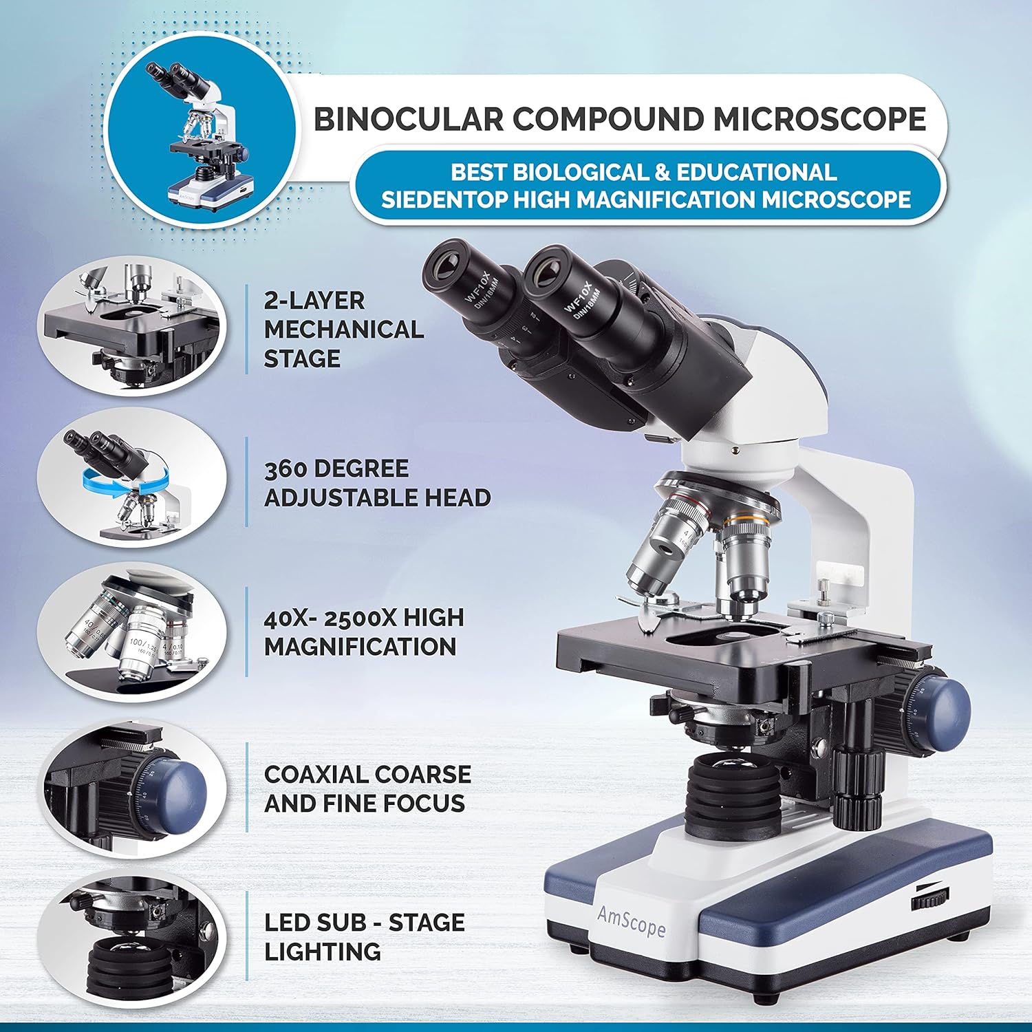 AmScope  40X2500X LED Digital Binocular Compound Microscop - New York - Albany ID1559590 3