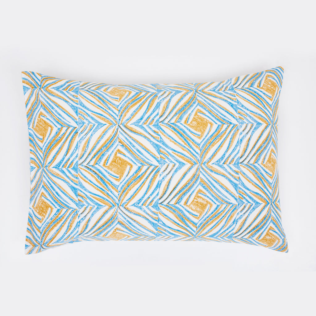 Monochromatic Mustard  Blue Hand Block Print Cotton Pillow  - Rajasthan - Jaipur ID1562048
