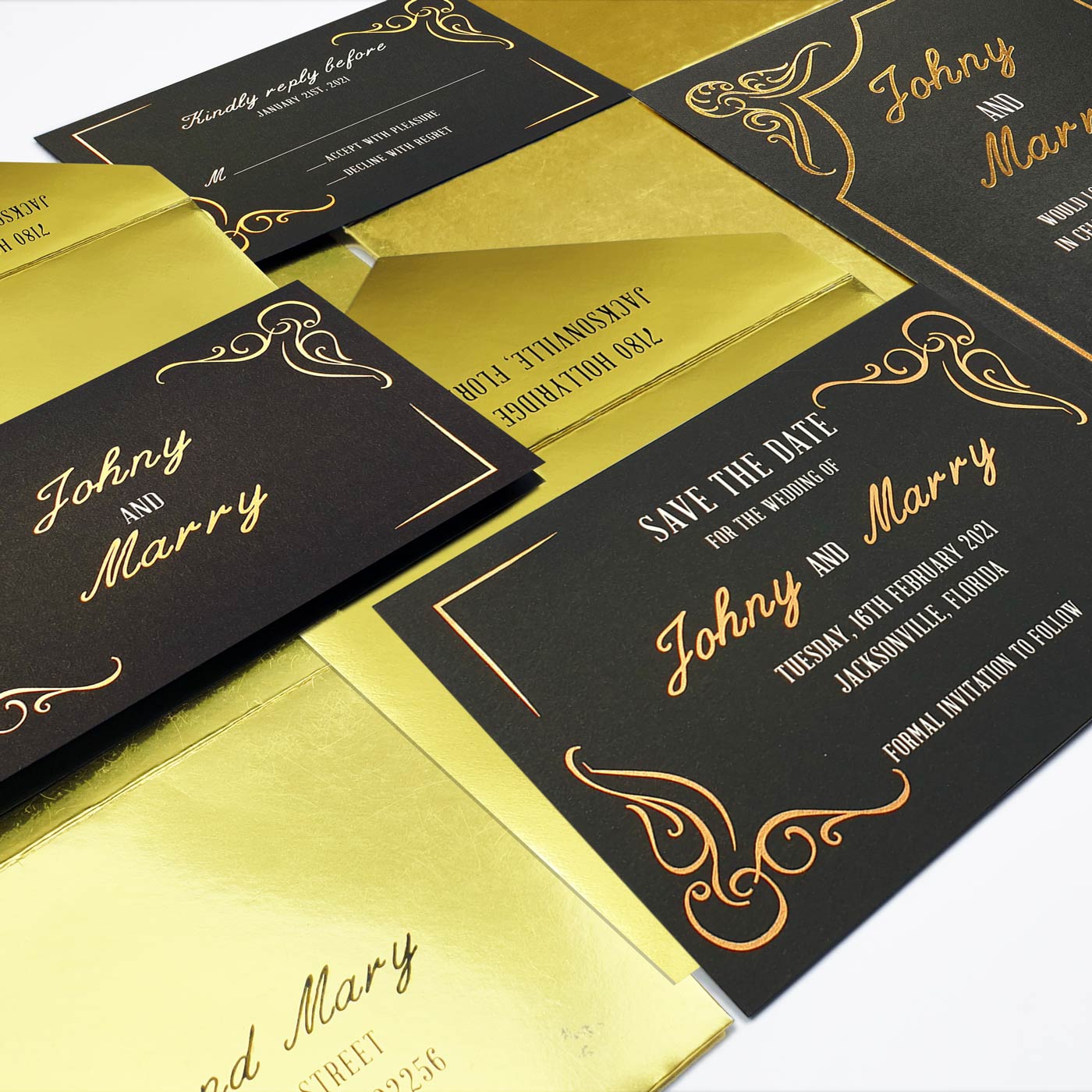Premium Foil Stamped Invitations  Gold  Hot Foil Wedding I - Massachusetts - Boston ID1602034 2