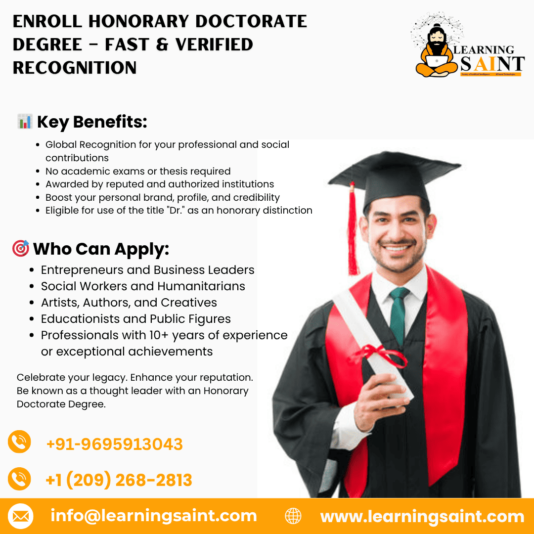 Enroll Honorary Doctorate Degree  Fast  Verified Recogni - Delhi - Delhi ID1609792