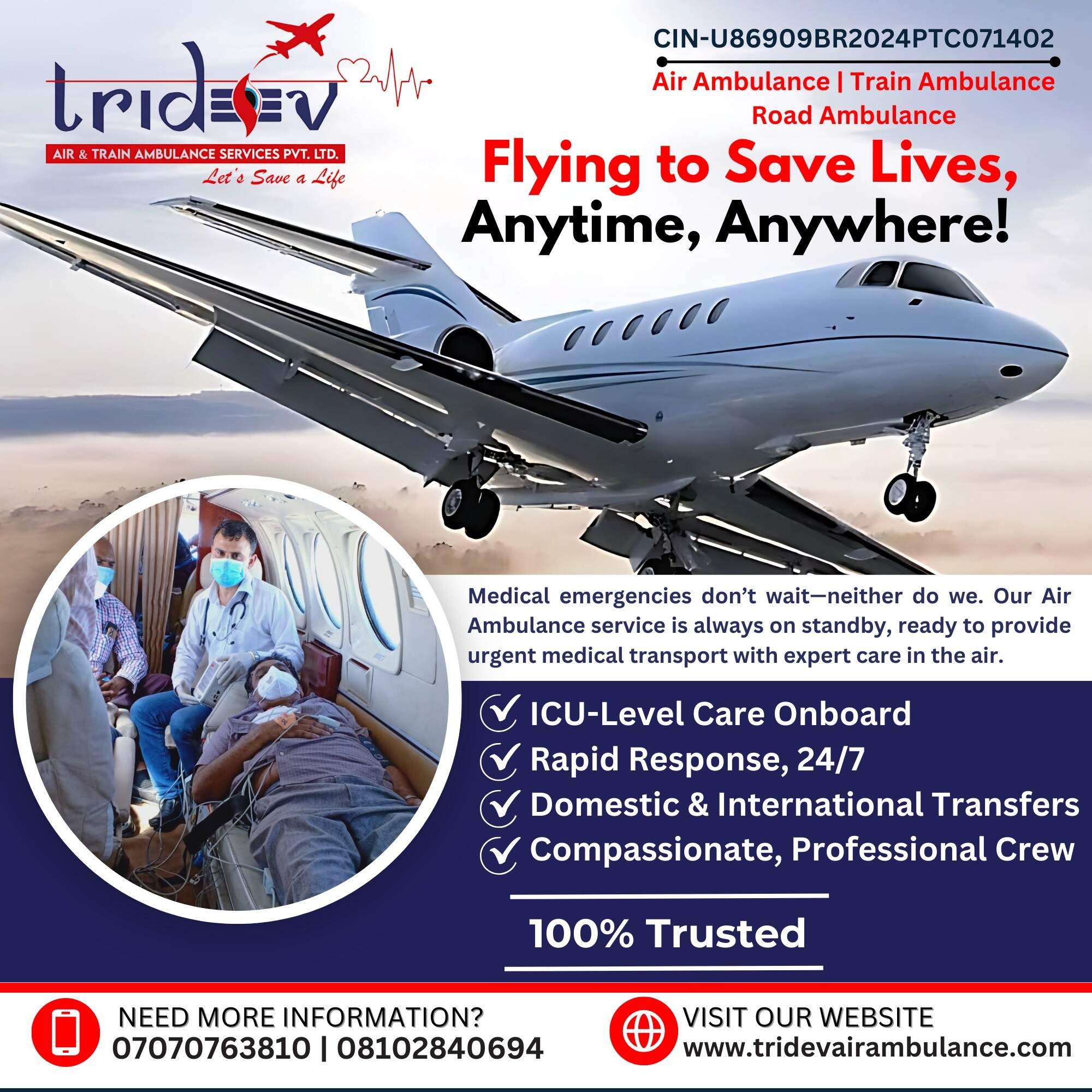 QualityBased Tridev Air Ambulance Services in Kolkata for Y - West Bengal - Kolkata ID1595240