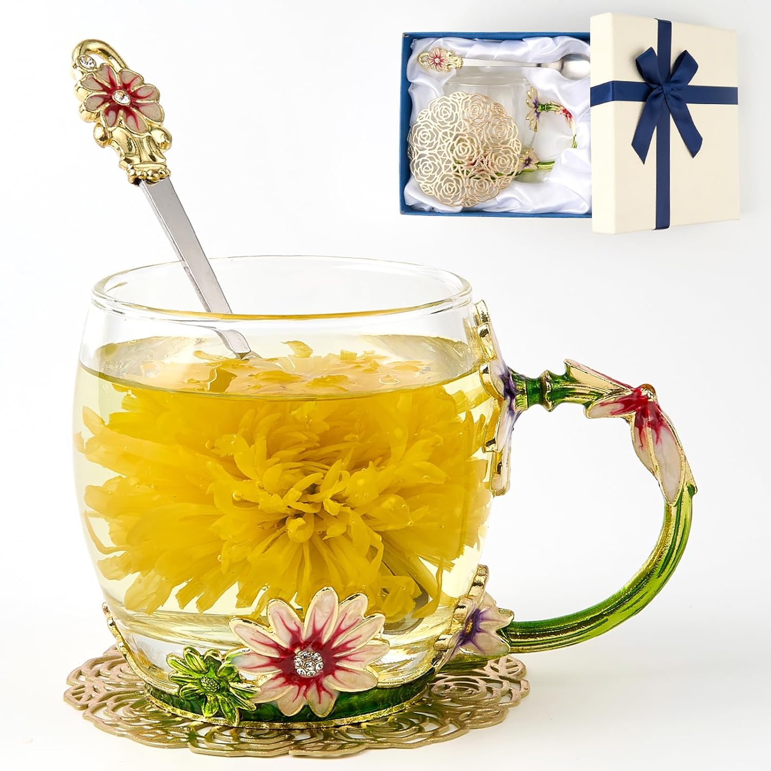 Flower Tea Cup Daisy Flower Clear Glass Fancy Coffee Cup - New York - Albany ID1595227