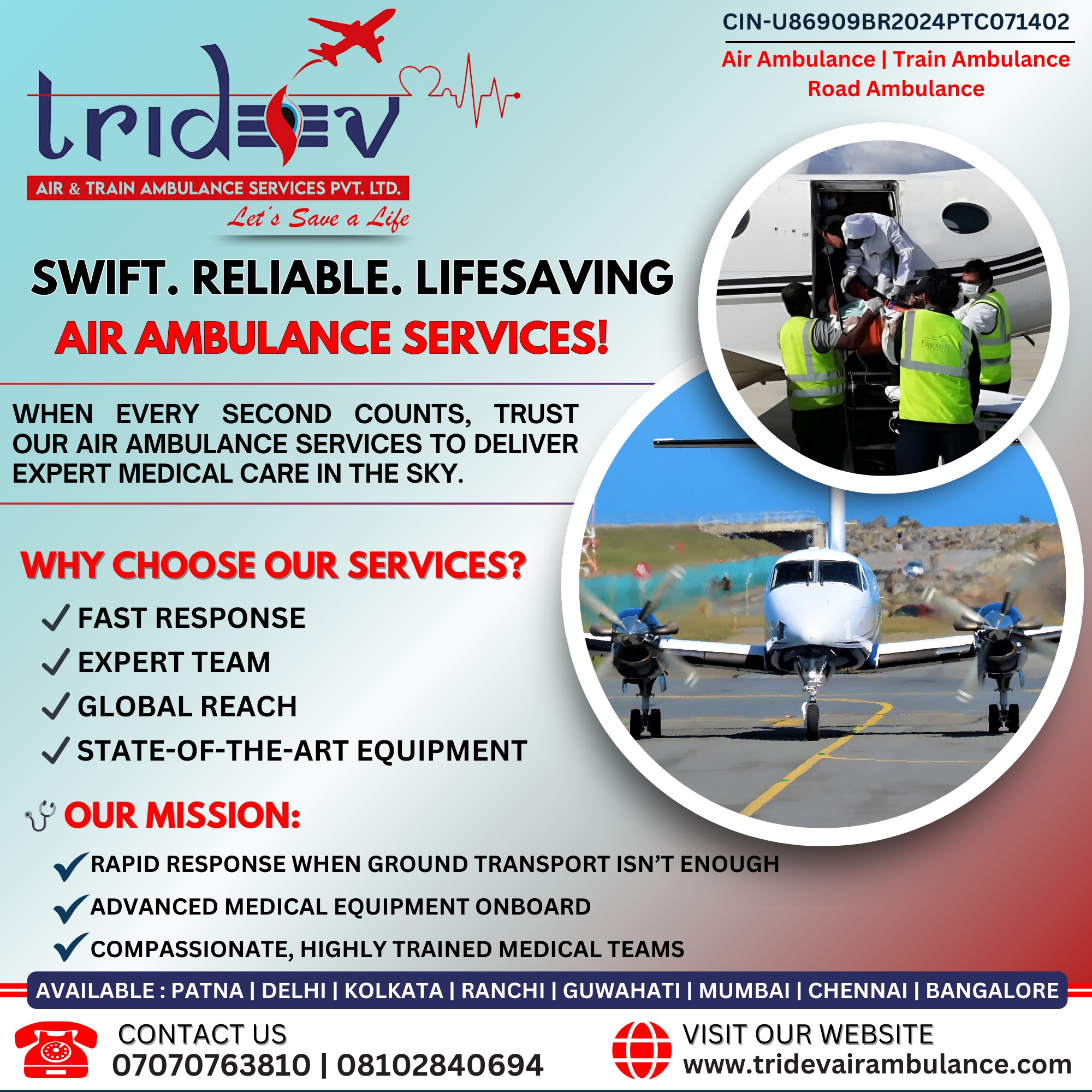 The Best Effort by Tridev Air Ambulance Services in Patna   - Bihar - Patna ID1590403