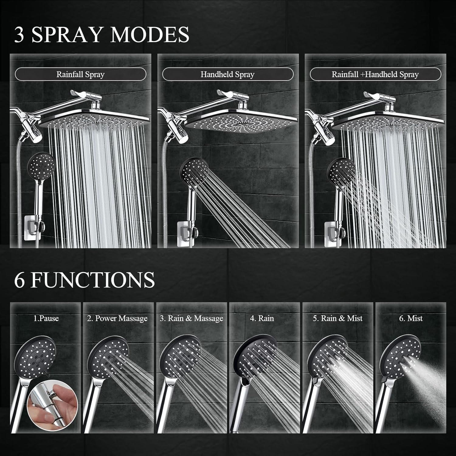 Veken High Pressure Rain Shower Head Combo - New York - Albany ID1593882 3