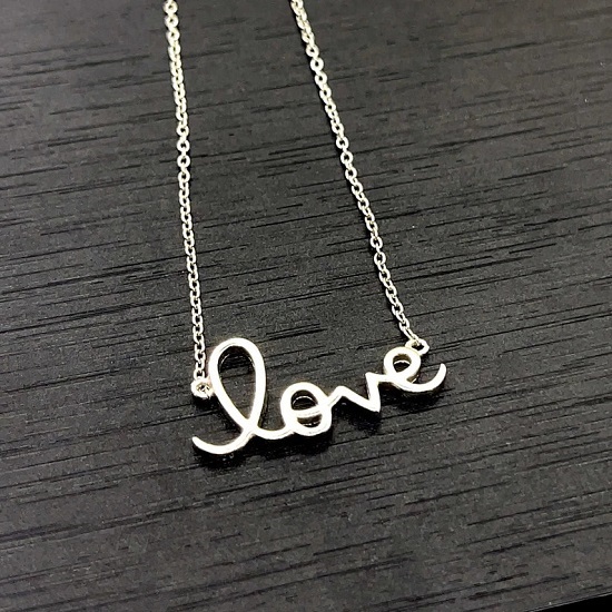 Sterling Silver Love Script Pendant Necklace  Love Letter N - New York - New York ID1538943