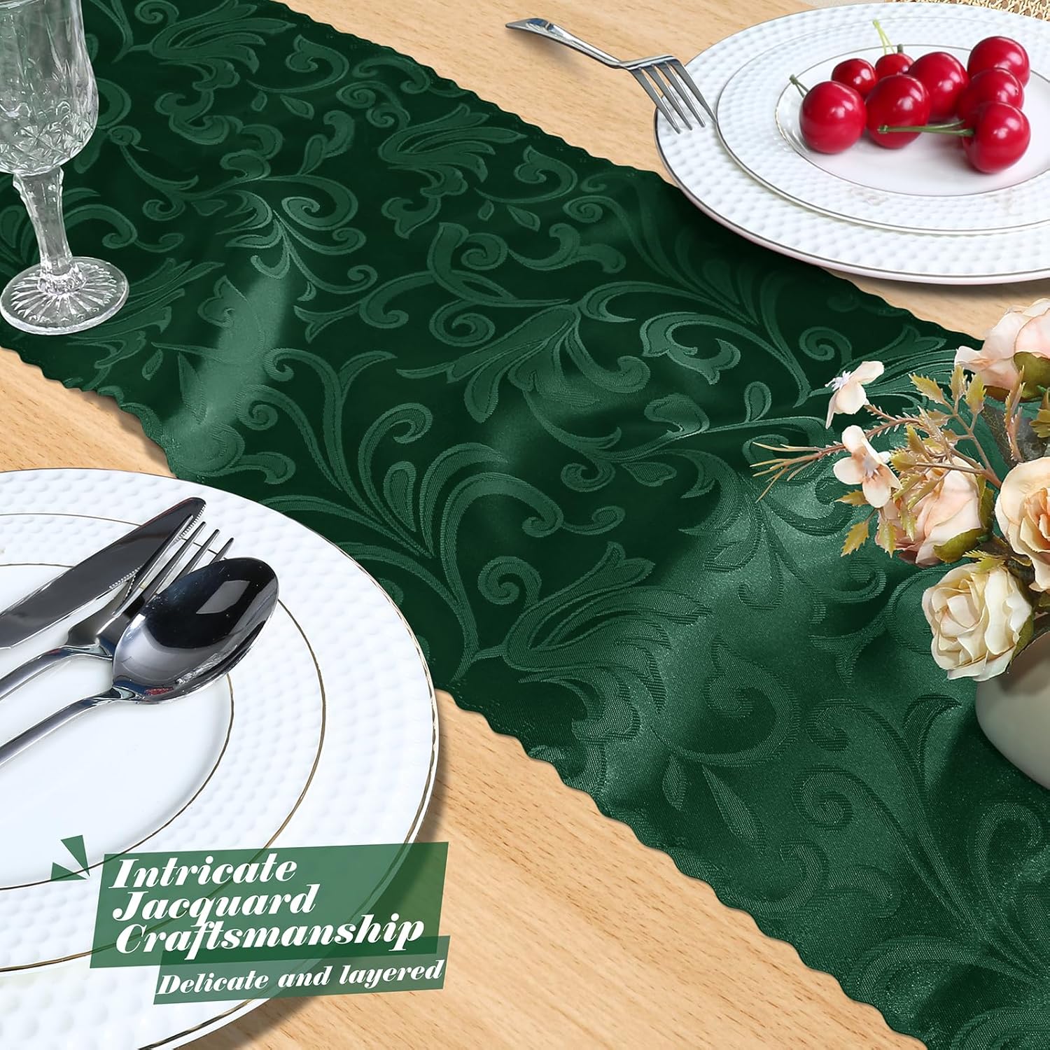 MILVOWOC 12 Pack Emerald Green Satin Table Runner - New York - Albany ID1595325 4
