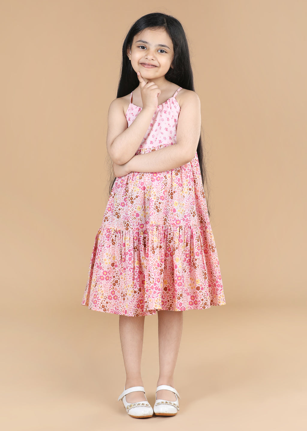 Buy Flower Bed Pink Cotton NiaTiered Dress Girls Online - Rajasthan - Jaipur ID1555509