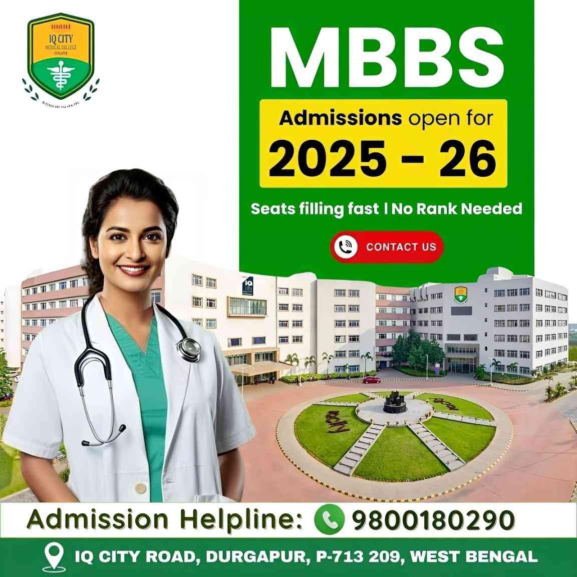 IQ City Medical College MBBS 2025 Admission Call 9800180290 - West Bengal - Durgapur ID1613165