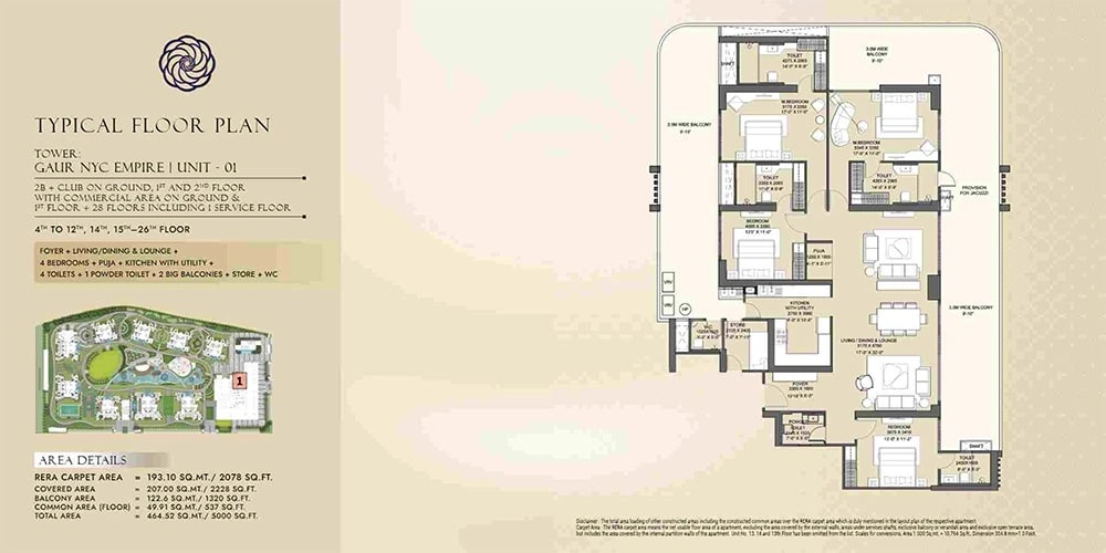 4 BHK Apartment in wave city  Gaur NYC Residences - Uttar Pradesh - Ghaziabad ID1616406 3