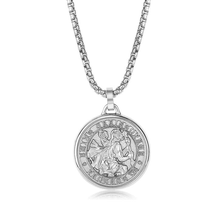 Stainless Steel St Christopher Round Pendant with Box Chain - Alabama - Birmingham ID1552485