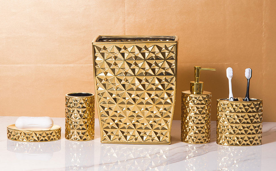 Gold Bathroom Accessory Sets 4 Piece Ceramic Gift Set Apartm - California - Carlsbad ID1550969