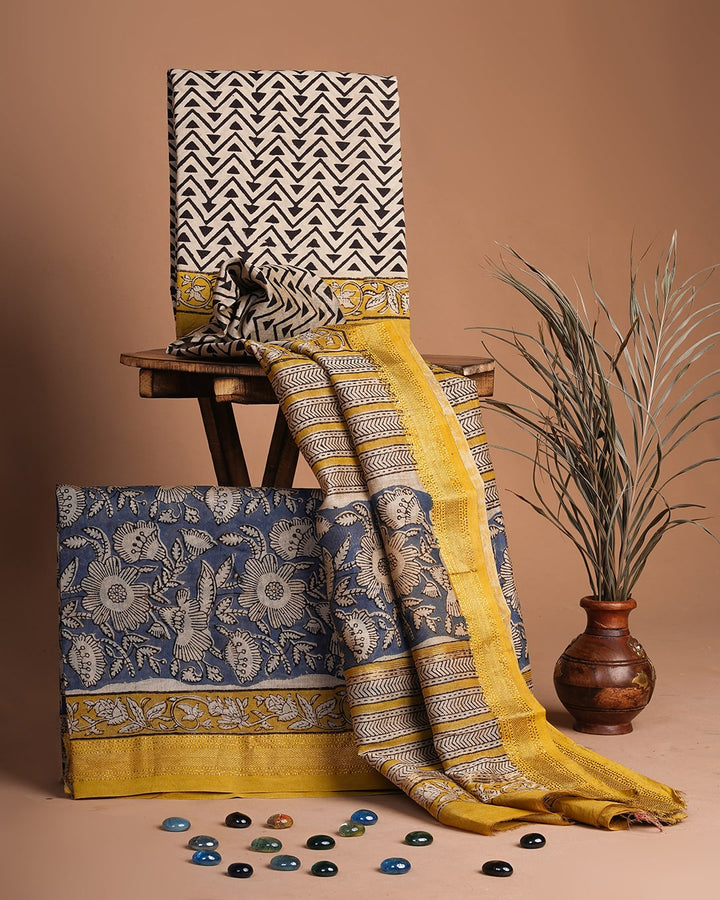 Buy Premium Bagru Printed Maheshwari Silk Suit Set - Rajasthan - Jaipur ID1538608
