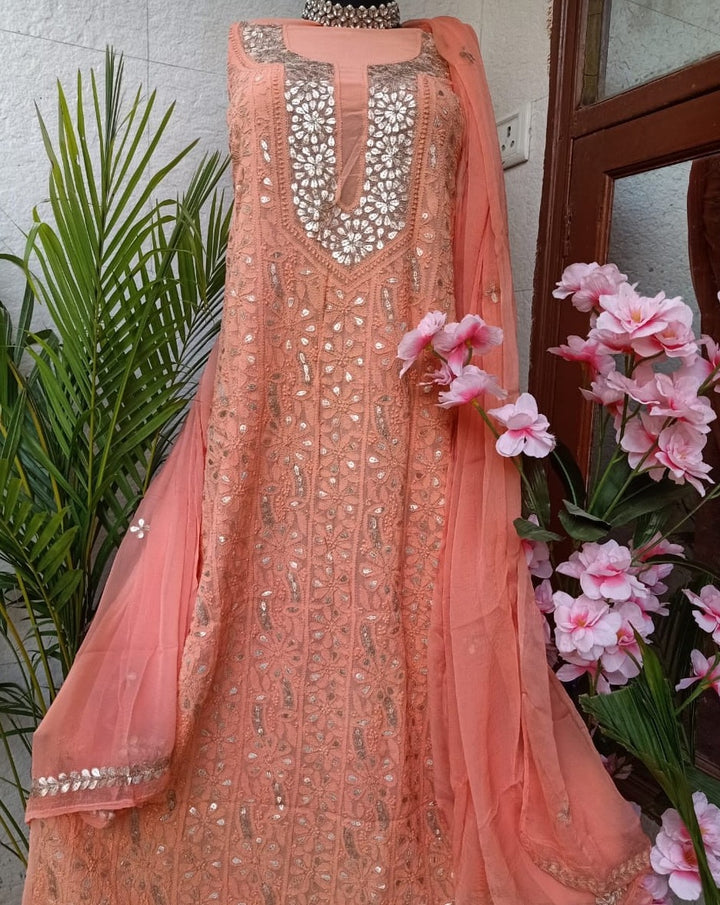 Buy Peach Chikankari Gota Salwar Suit and Punjabi Chikan Wor - Maharashtra - Mumbai ID1557523