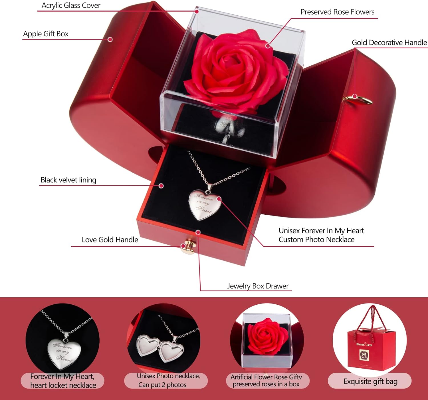 Preserved Rose in A Box Forever Red Roses Heart Box  - New York - Albany ID1595114 2