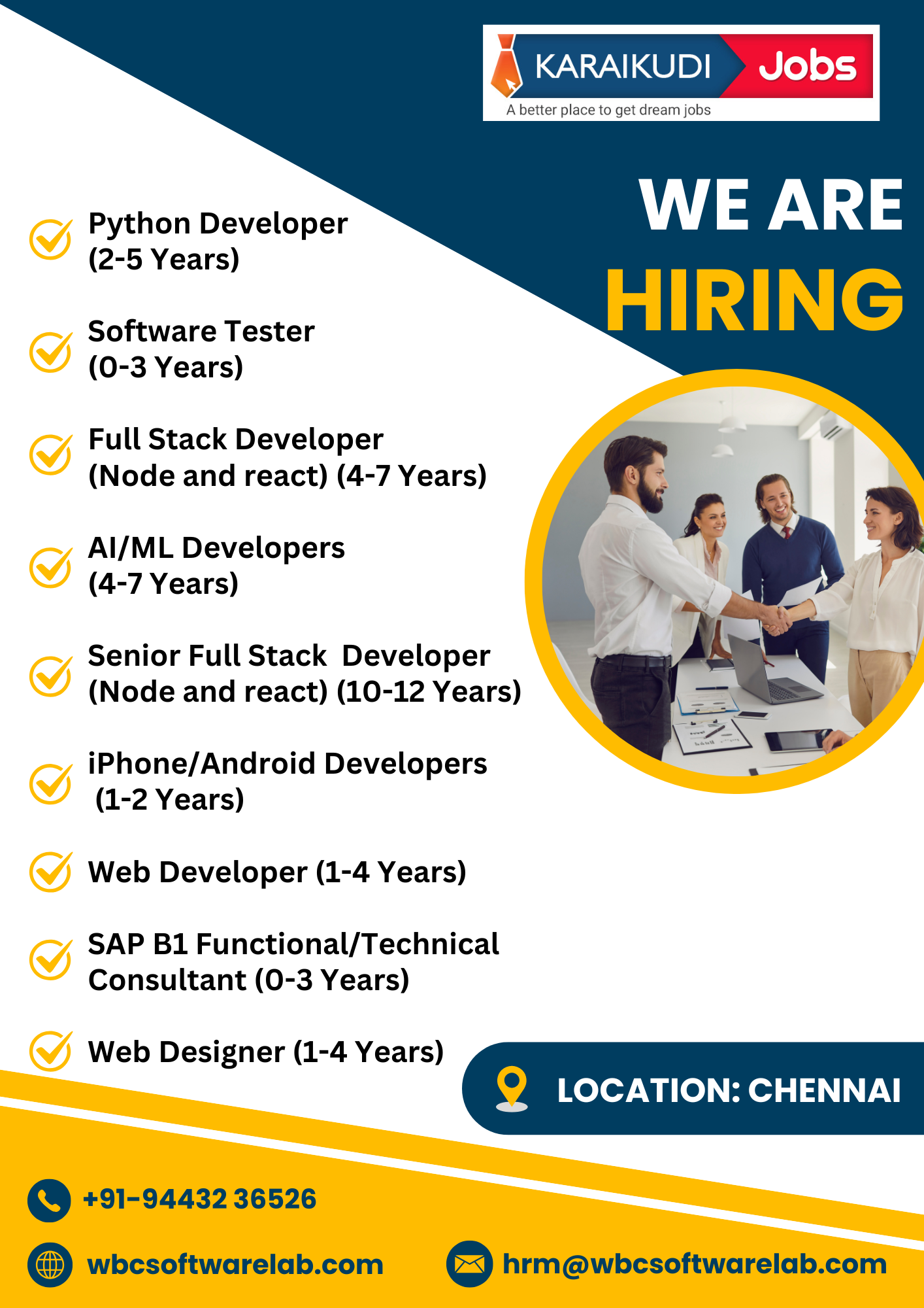 Karaikudi Jobs  Find Local Jobs  Employment Opportunities  - Tamil Nadu - Chennai ID1588764 2