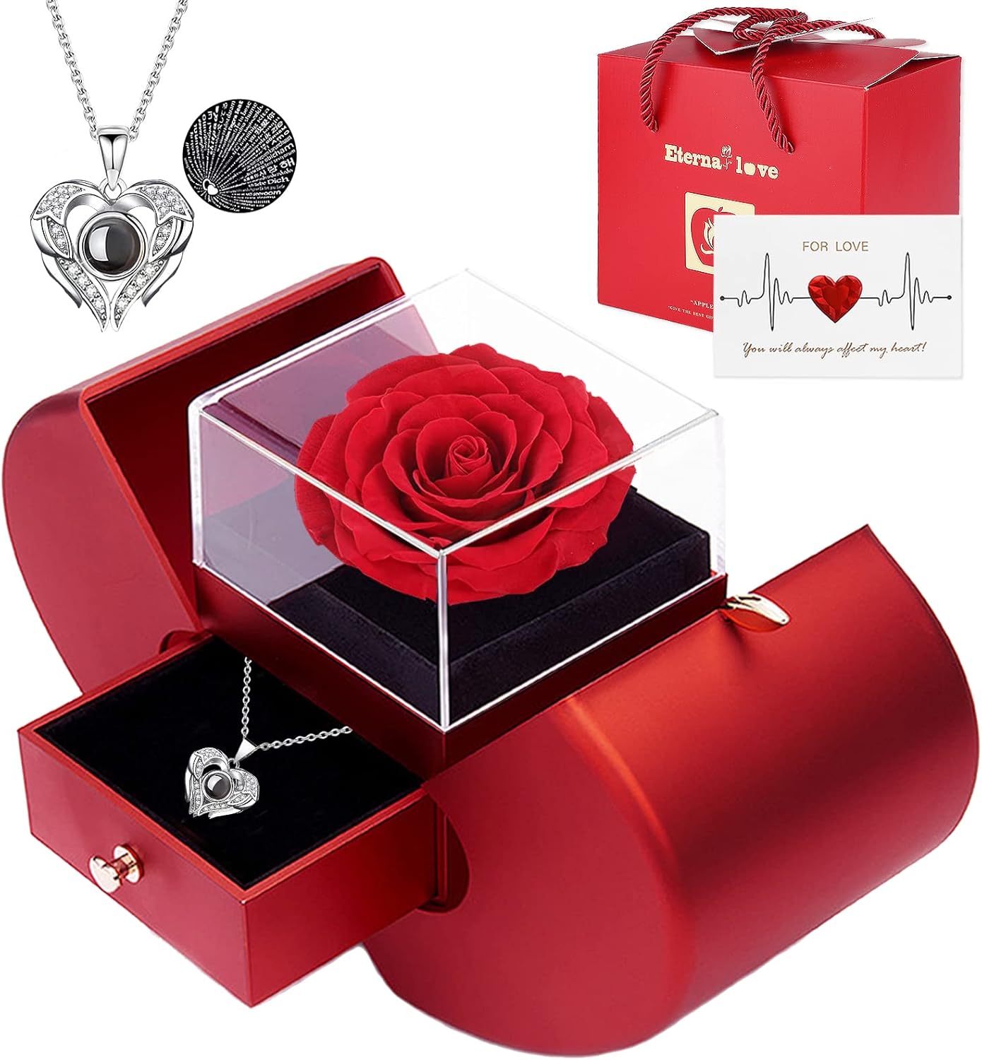 Preserved Real Rose with I love you Necklace 100 Languages - New York - Albany ID1594292