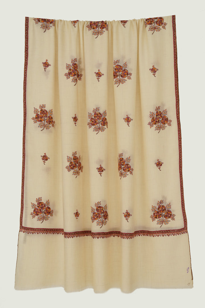 Buy Sozni Bail Buti Hand Embroidered Pashmina Shawl Ivory On - Delhi - Delhi ID1546262