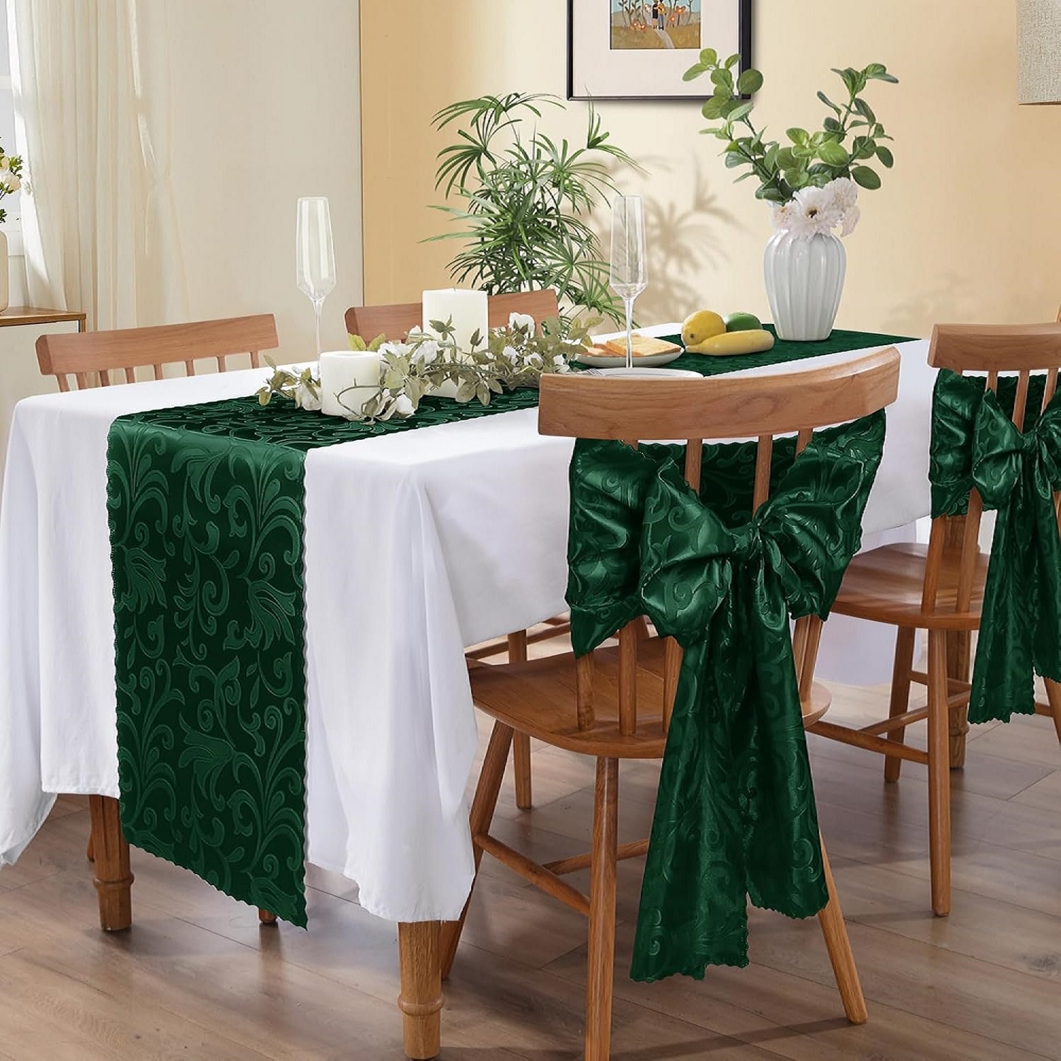 MILVOWOC 12 Pack Emerald Green Satin Table Runner - New York - Albany ID1595325