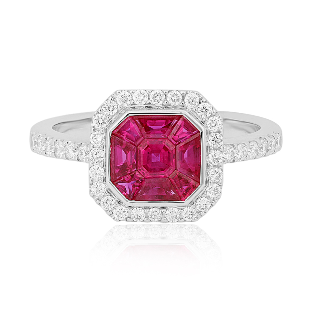 18K White Gold Ruby and Diamond Halo Ring - Massachusetts - Boston ID1544638