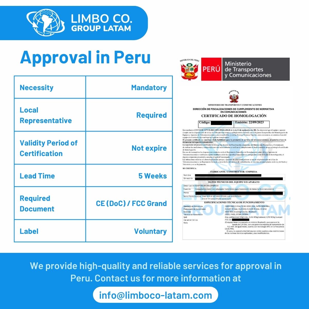 Type Approval in Peru - Maharashtra - Mumbai ID1598977