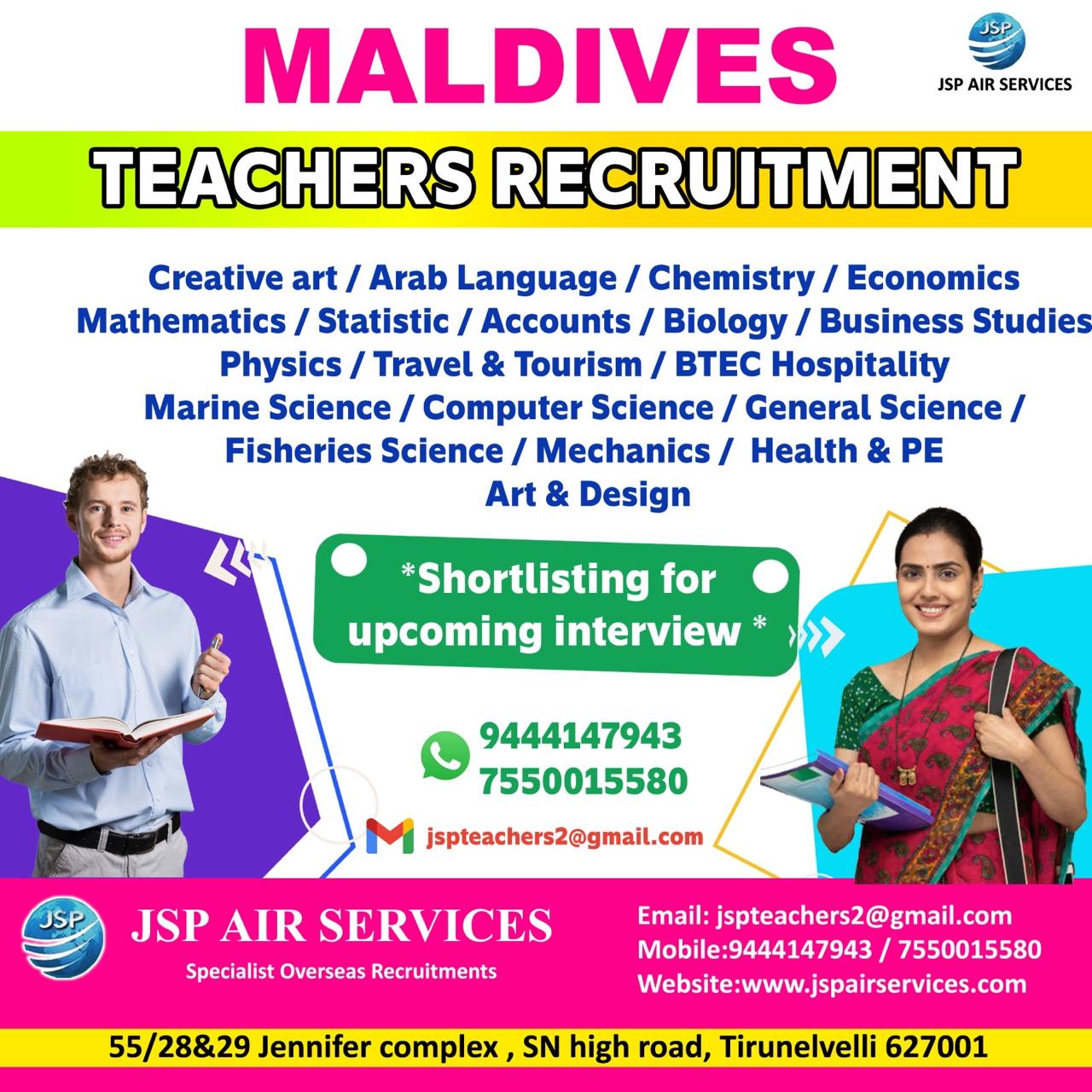 Teacher Vacancy in Maldives  - Tamil Nadu - Chennai ID1597589