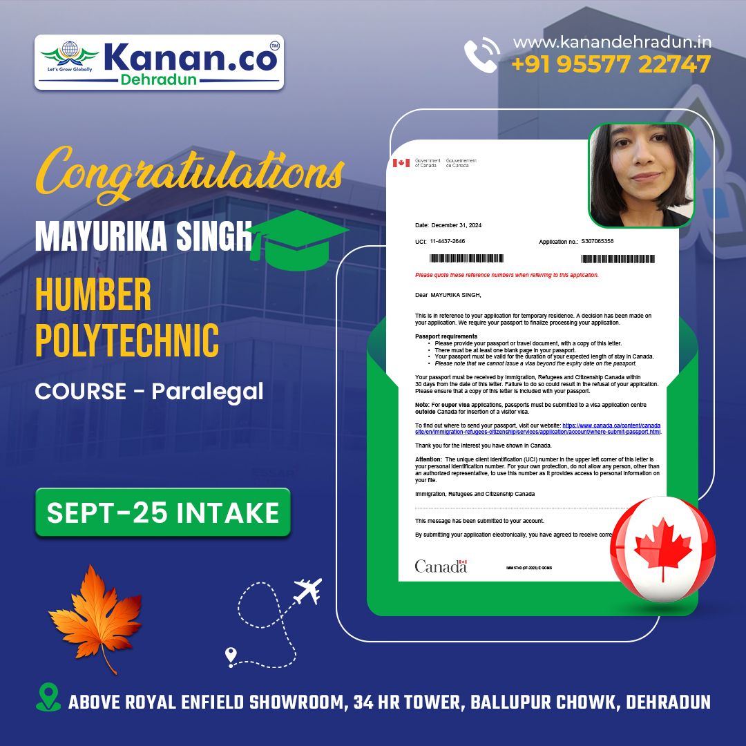 Study in Canada  Congratulations to Mayurika Singh!  - Uttaranchal - Dehra Dun ID1591620