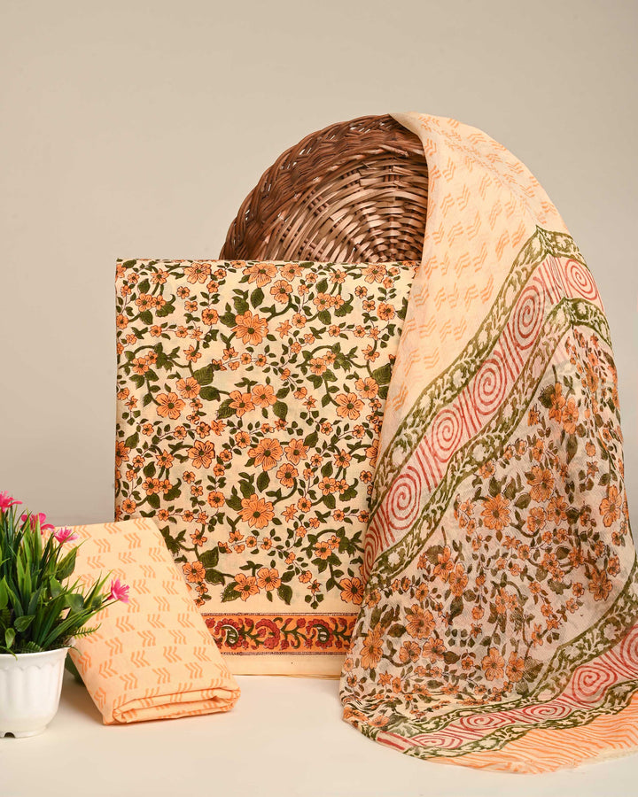 Buy Premium Floral Sanganeri Printed Cotton Suit With Chiffo - Rajasthan - Jaipur ID1555888