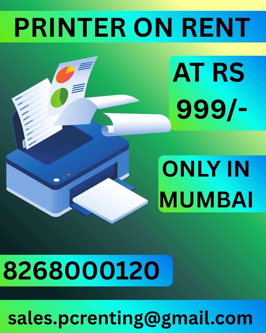 Printer on rent on rent price start  Rs999  Mumbai  Vas - Maharashtra - Mumbai ID1616559