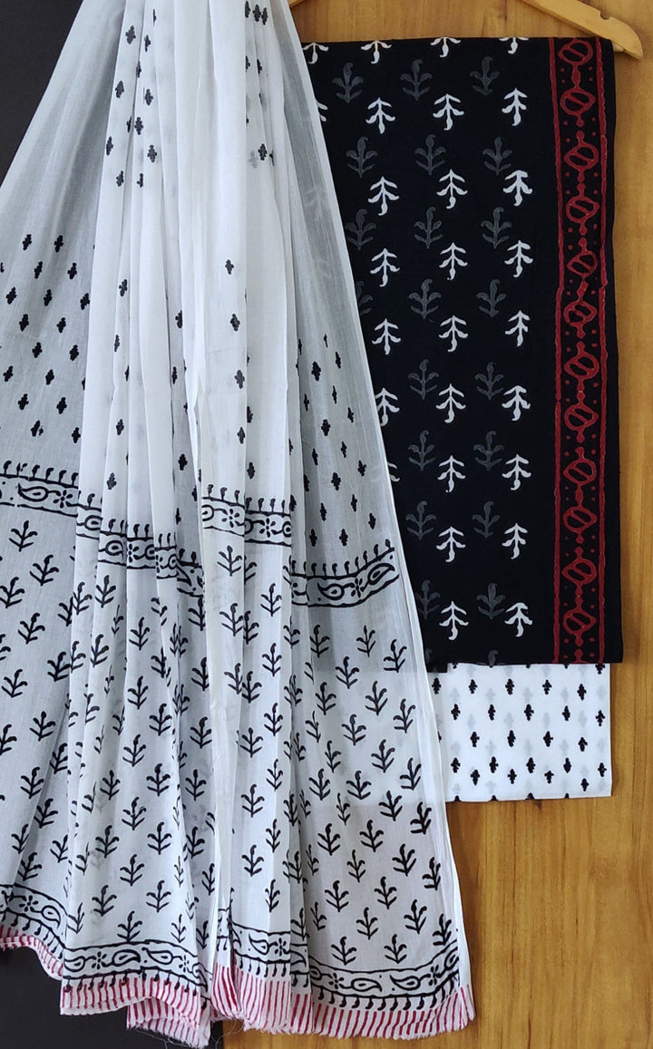 Buy Black  White Hand Block Printed Cotton Suit With Cotton - Rajasthan - Jaipur ID1548121