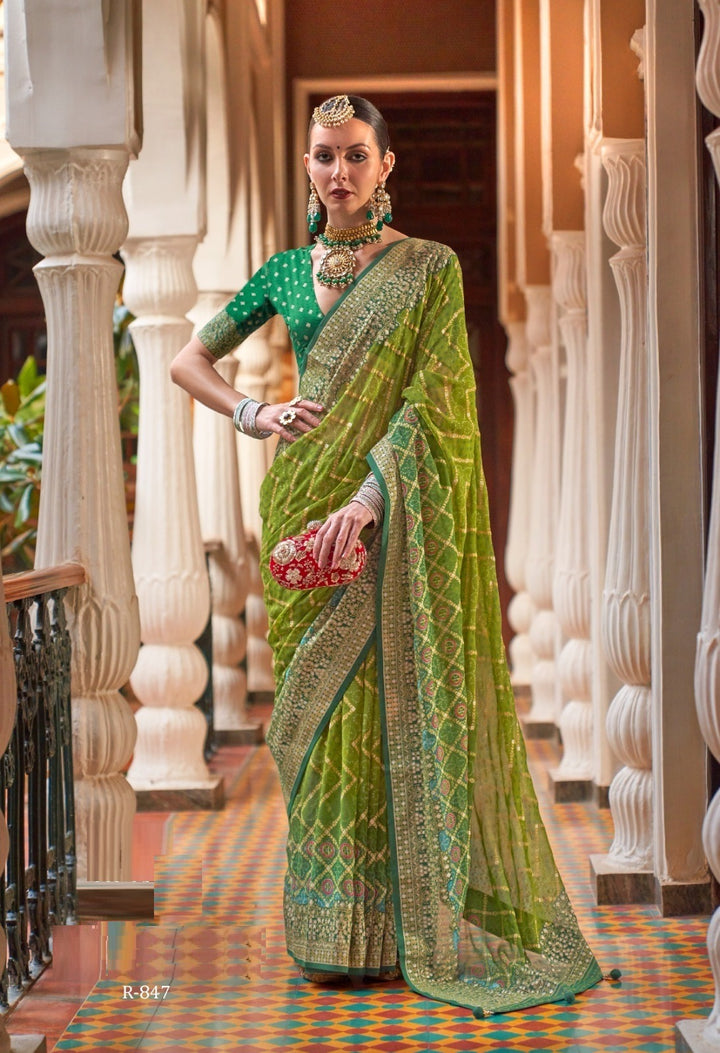 Buy Leheriya Saree In Green and Designer Saree  Online At Jh - Maharashtra - Mumbai ID1561433