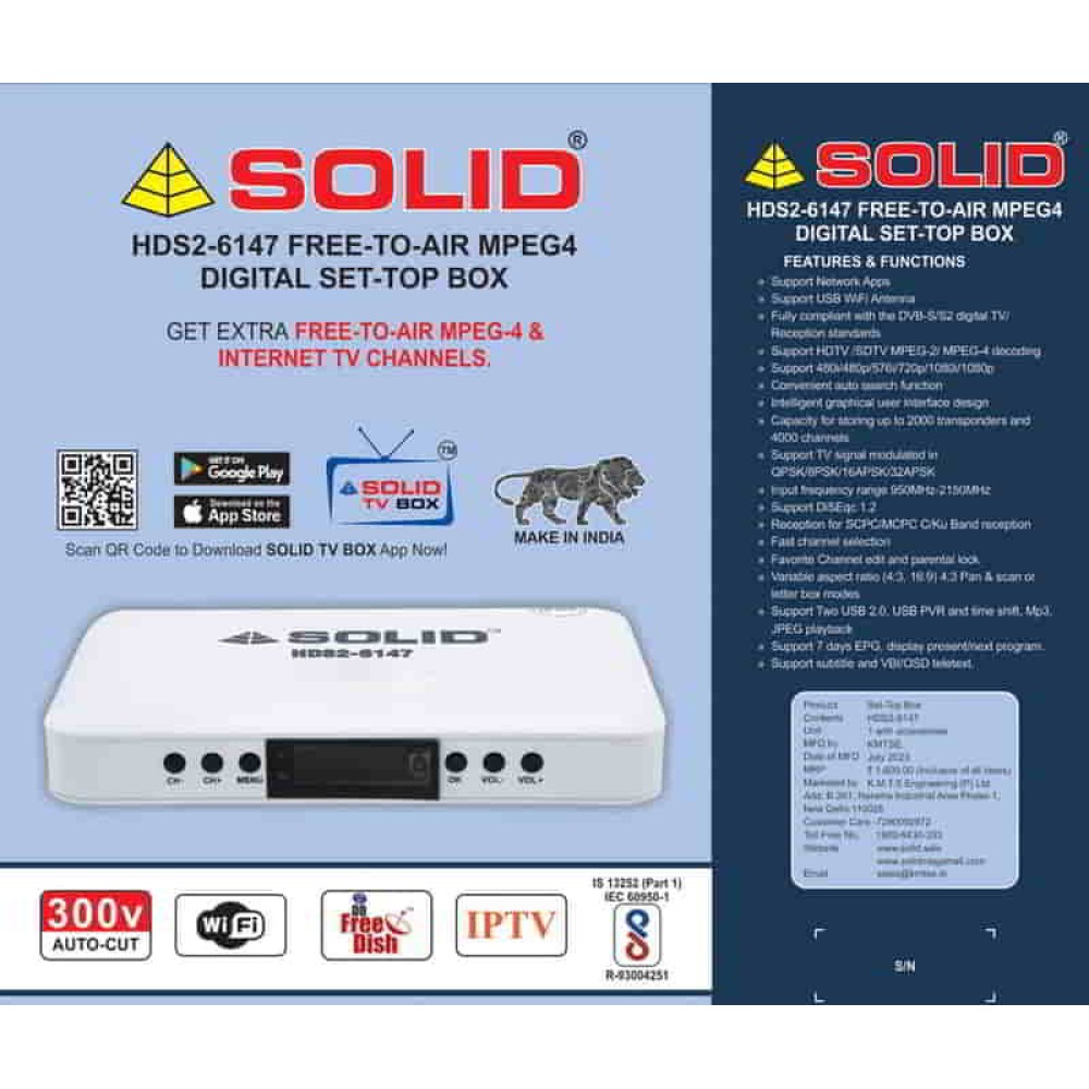 SOLID HDS26147 DVBS2MPEG4 FullHD FTA SetTop Box with SO - Delhi - Delhi ID1547898