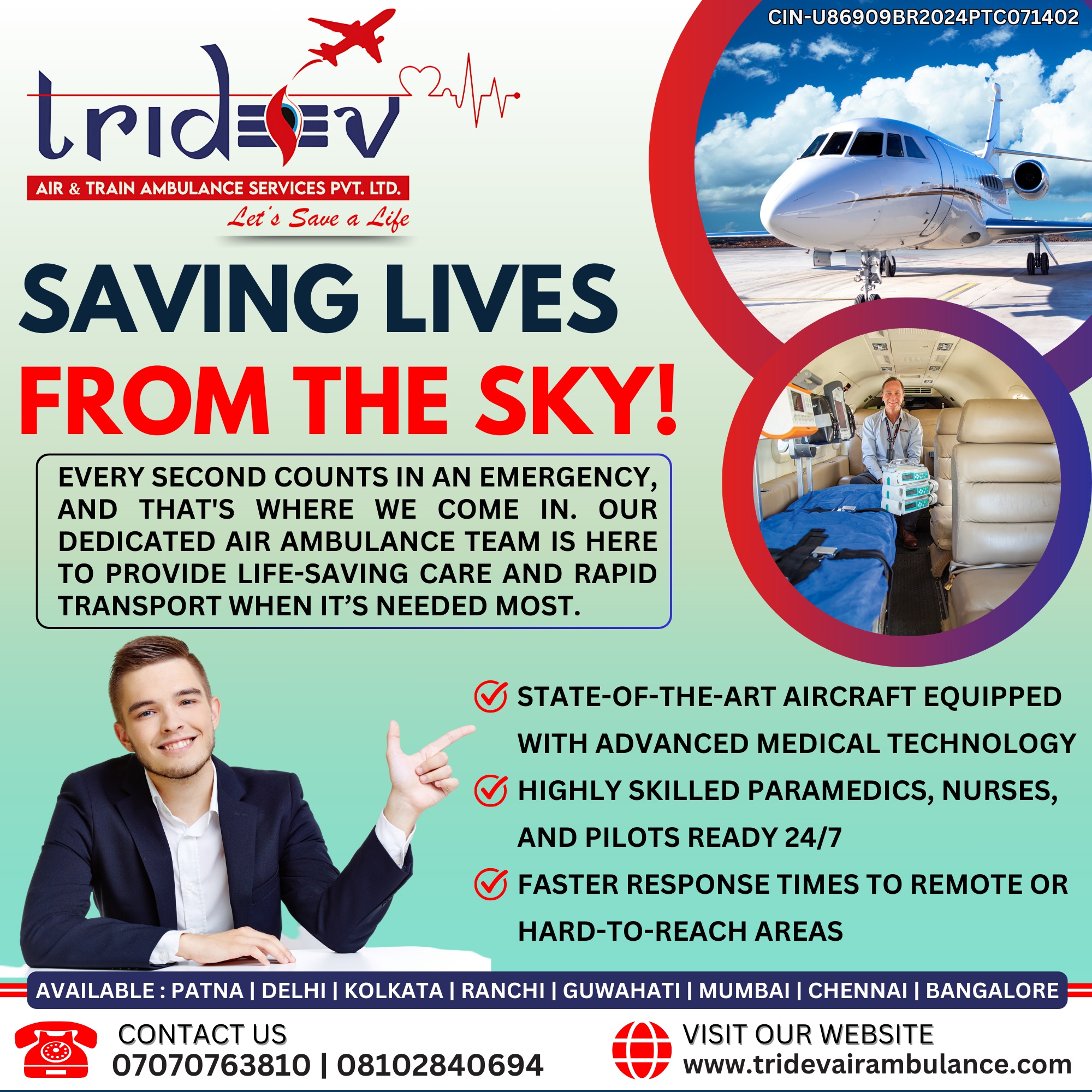 Experienced Tridev Air Ambulance The Medical Air Ambulance  - West Bengal - Kolkata ID1590646