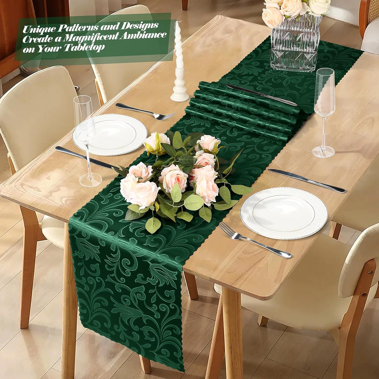 MILVOWOC 12 Pack Emerald Green Satin Table Runner - New York - Albany ID1595325 3