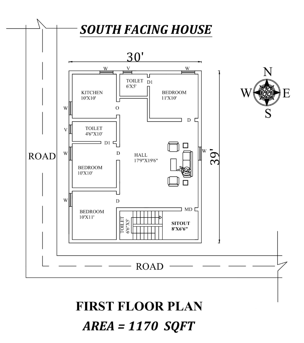 South Facing House Vastu Plan 30x40 - Karnataka - Bangalore ID1586322